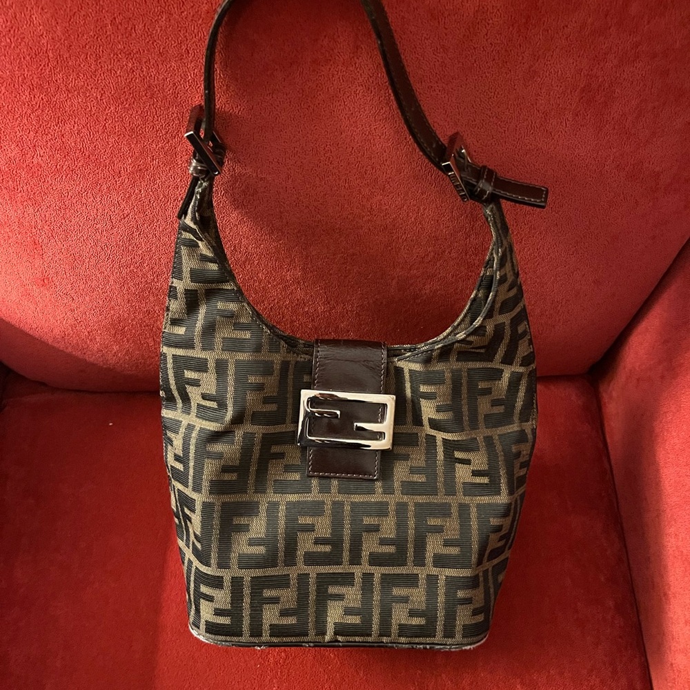 Fendi Zucca Black and Brown Monogram Shoulder Bag